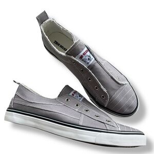 True Religion Men’s Size 13 Gray & White Brodhi Laceless Canvas Slip On Sneakers